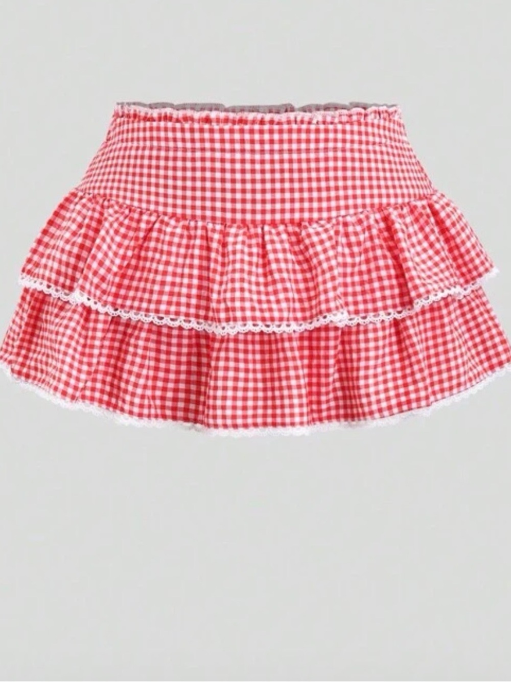SHEIN Red Gingham Tiered Ruffle Mini Skirt
